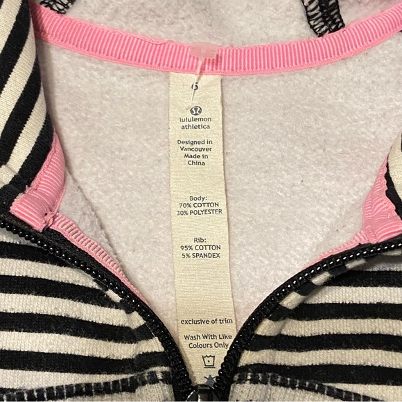 Lululemon Black and White Striped Scuba Hoodie with Pink Accents - Picture 3 of 10